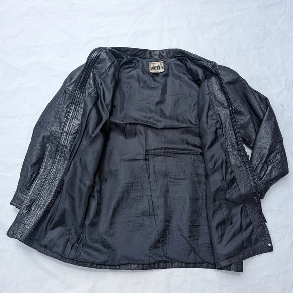 Vintage Pelle Cuir Black Leather Jacket Zipper  & Button Front - Men's Large - Picture 8 of 8